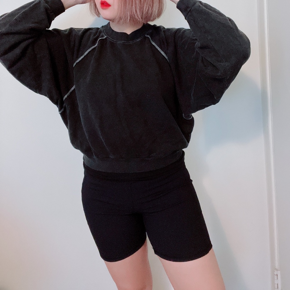 Splendid Acid Wash Cropped Pullover Sweatshirt